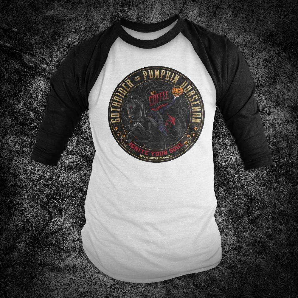 Pumpkin Horseman Baseball Shirt - GothRider Brand