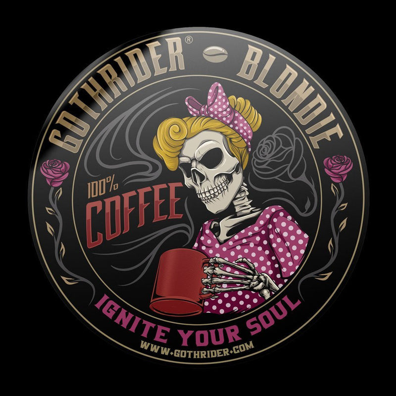 Gothrider Blondie Coffee Round Bumper Sticker