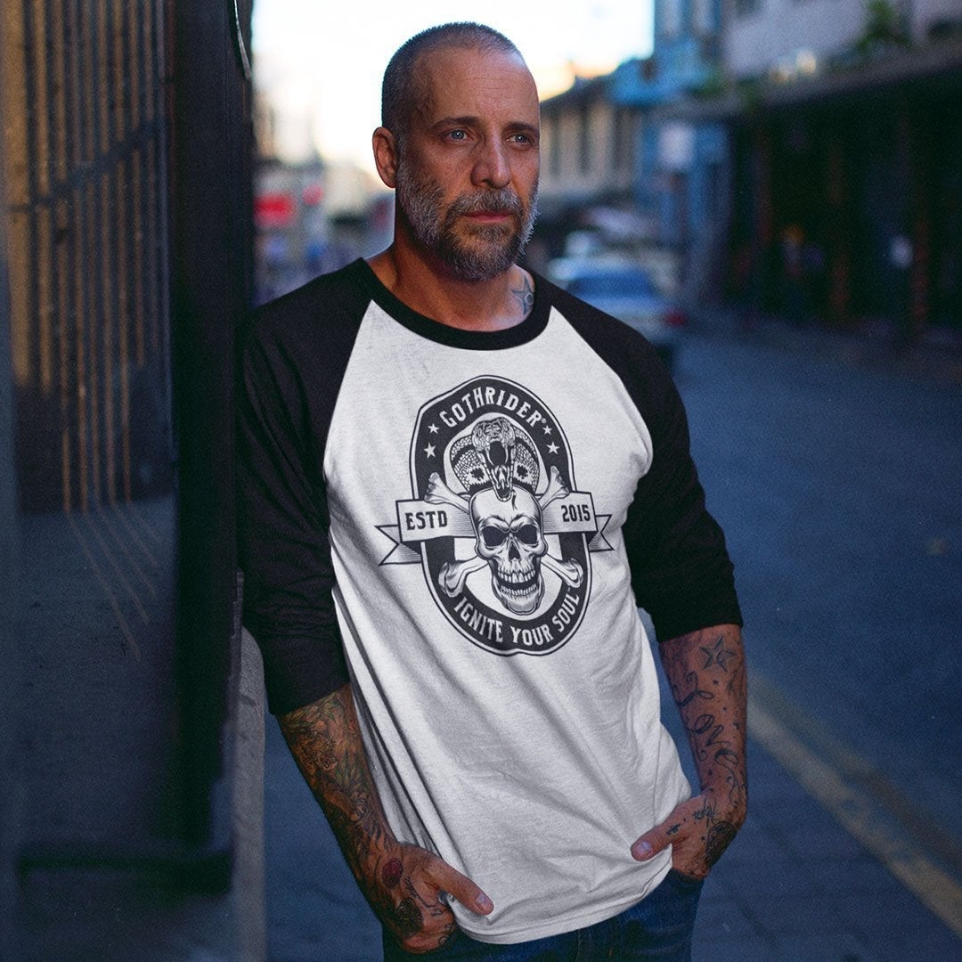 GothRider Cobra King Skull Baseball Shirt - GothRider Brand